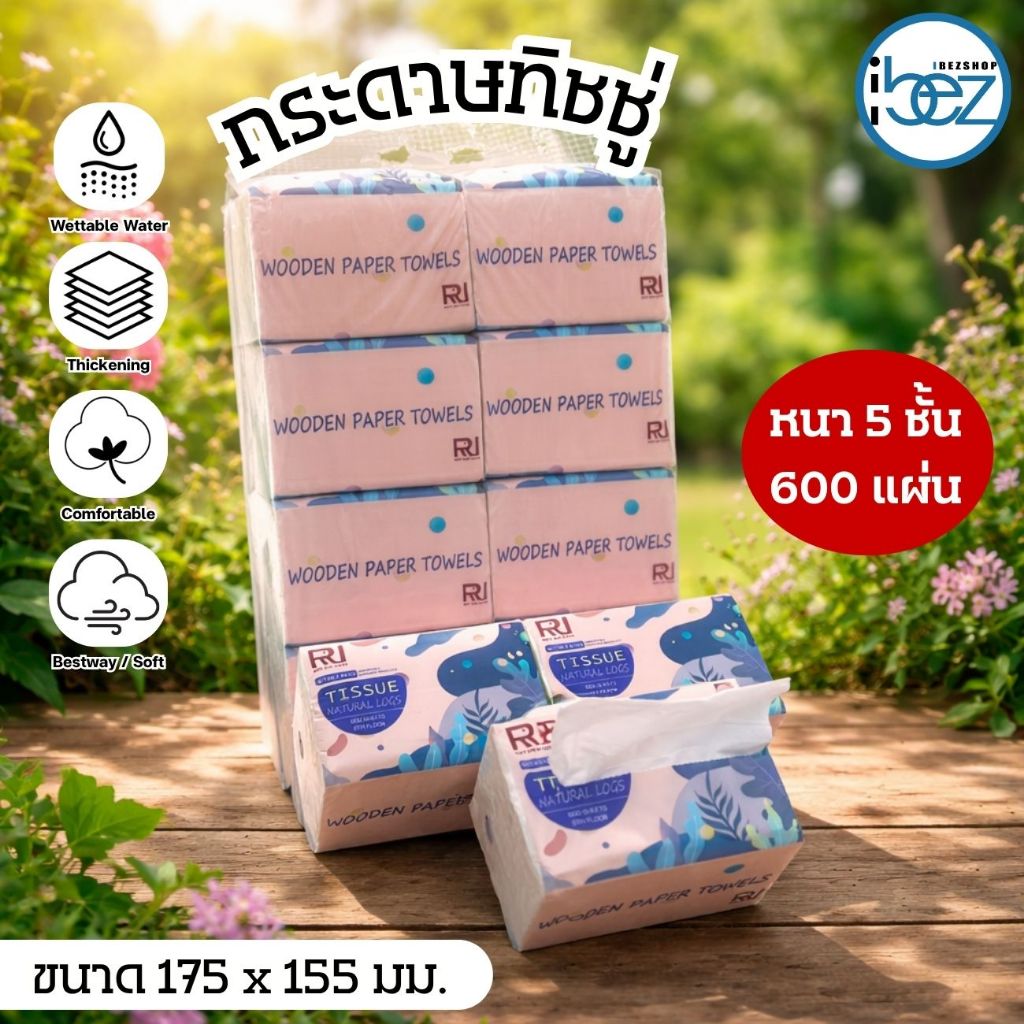 ส่งด่วน ส่งทันที 8 ห่อ ทิชชู่แบบห่อ หนา 5 ชั้น เช็ดหน้าได้ หนานุ่ม เด็กใช้ได้ 600 แผ่น พร้อมส่ง