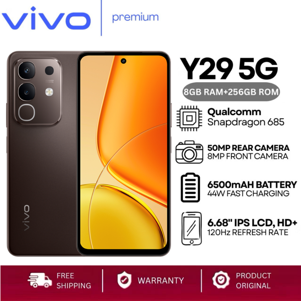 5G Vivo Y29 8/256GB ฟีเจอร์ AI อัจฉริยะ 5G ชิปเซ็ต Snapdragon 685 แบต 6500mAh เครืองใหม่ประกันศูนย์