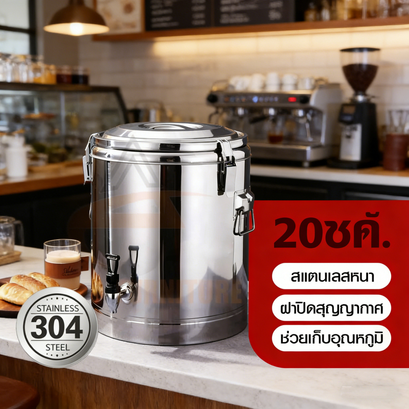คูลเลอร์น้ำดื่ม ถังเก็บอุณหภูมิ 24 ชม.ขนาด 20L วัสดุสแตนเลส304 แข็งแรง ทนทาน ไม่เป็นสนิม