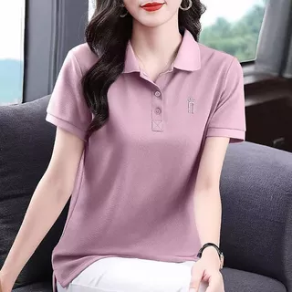 เสื้อยืดแขนสั้นผู้หญิง คอปกโปโล สไตล์ใหม่สำหรับฤดูร้อน ลำลอง ช่วยให้ดูผอมเพรียว เรียบง่าย ทันสมัย ​​และใช้งานได้หลากหลาย