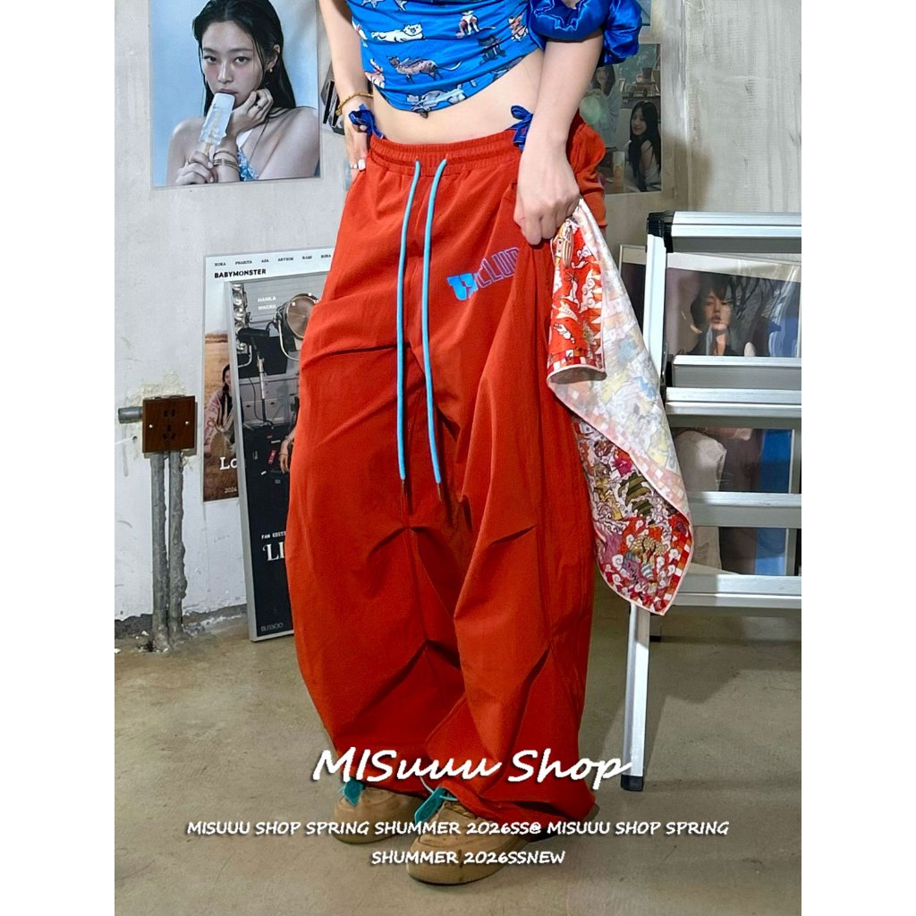 [Quick-drying fabric hip-hop long pants]กางเกงขากว้างสไตล์อเมริกันฮิปฮอปเวิร์คชอทแห้งเร็วฤดูร้อน