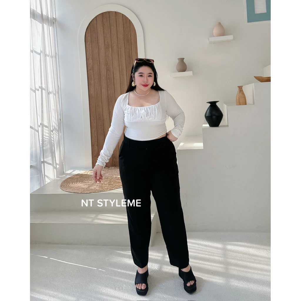 กางเกงสาวอวบอ้วน S ผ้าสโนว์ฟอร่า เอว 34-46 สำหรับทำงาน ใส่เที่ยว ใส่คาเฟ่ - ผู้หญิง
