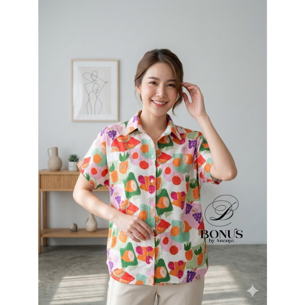 เสื้อคอปกเชิ้ตแขนสั้นผ้าคอตตอนญี่ปุ่น 🇯🇵100% ป้ายBonus by Ananya 642569