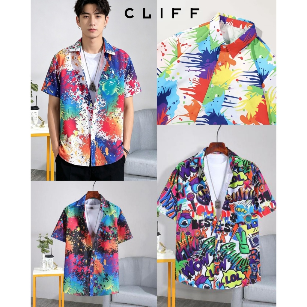 เสื้อฮาวายผู้ชาย  ลายดอกสีสัน รีทรู ใส่สบาย หลวม ระบายอากาศ เหมาะสงกรานต์ เที่ยวทะเล ใส่ชิลๆ Size M-3XL