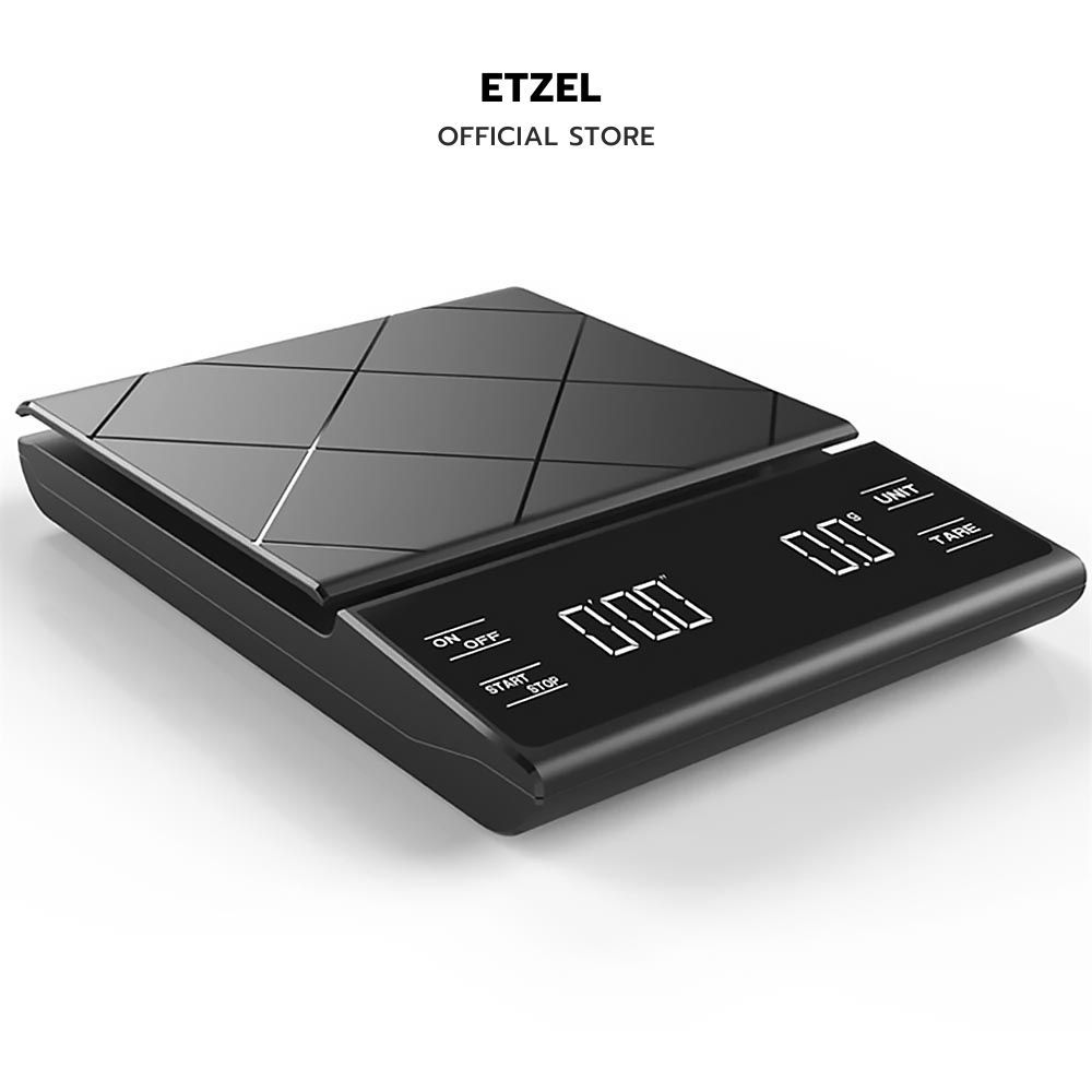 เครื่องชั่งกาแฟ Digital Coffee Scale 3kg/0.1g ตาชั่งดิจิตอล หน้าจอ LED ปุ่มสัมผัส พร้อมแผ่นซิลิโคนกันลื่น ใส่ถ่าน AAA
