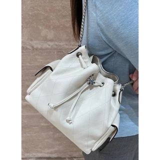 👜ของแท้💯🔥Tory Burch Charlie Bucket bag Shoulder bag กระเป๋าสะพายไหล่ดีไซน์รูดเชือก การเย็บตารางเพชร