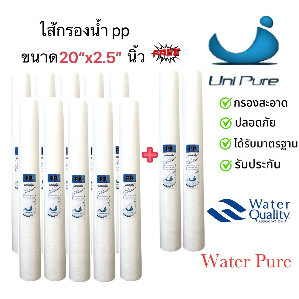 ไส้กรองน้ำ PP ขนาด20นิ้ว ได้12ชิ้น กรองหยาบ PP5ไมครอน5.
