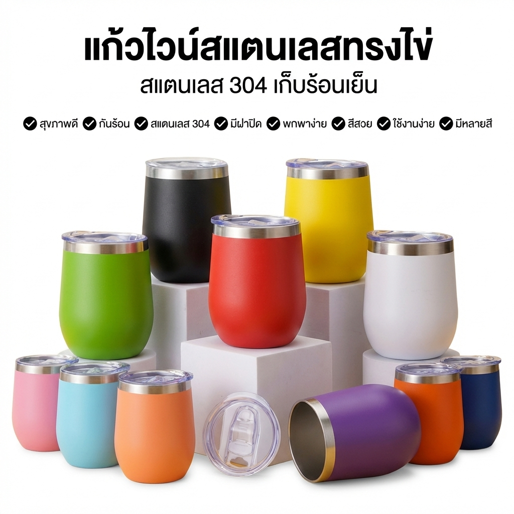 แก้วทรงไข่สแตนเลส304 12oz ขนาด 12 oz เก็บอุณหภูมิได้ดี เก็บความเย็นร้อน สีสวยให้เลือกง่ายต่อการพกพา แก้วทรงไข่สแตนเลส304