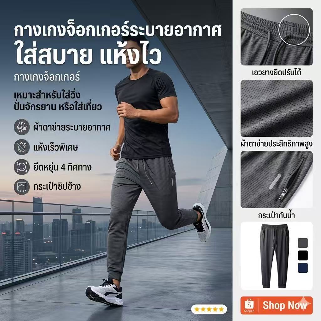 กางเกงขาวยาว กางเกงแฟชั่นผู้ชาย ผ้าเบาใส่สบาย ผู้ชายผู้หญิงใส่ได้ เอวยืด มีกระเป๋า