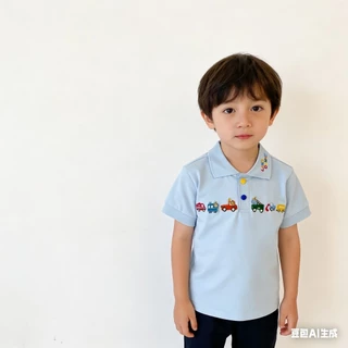MC233 เสื้อโปโลเด็กผู้ชาย ปักรถการ์ตูน เสื้อยืดคอปกเด็ก ใส่เที่ยว ใส่ออกงาน