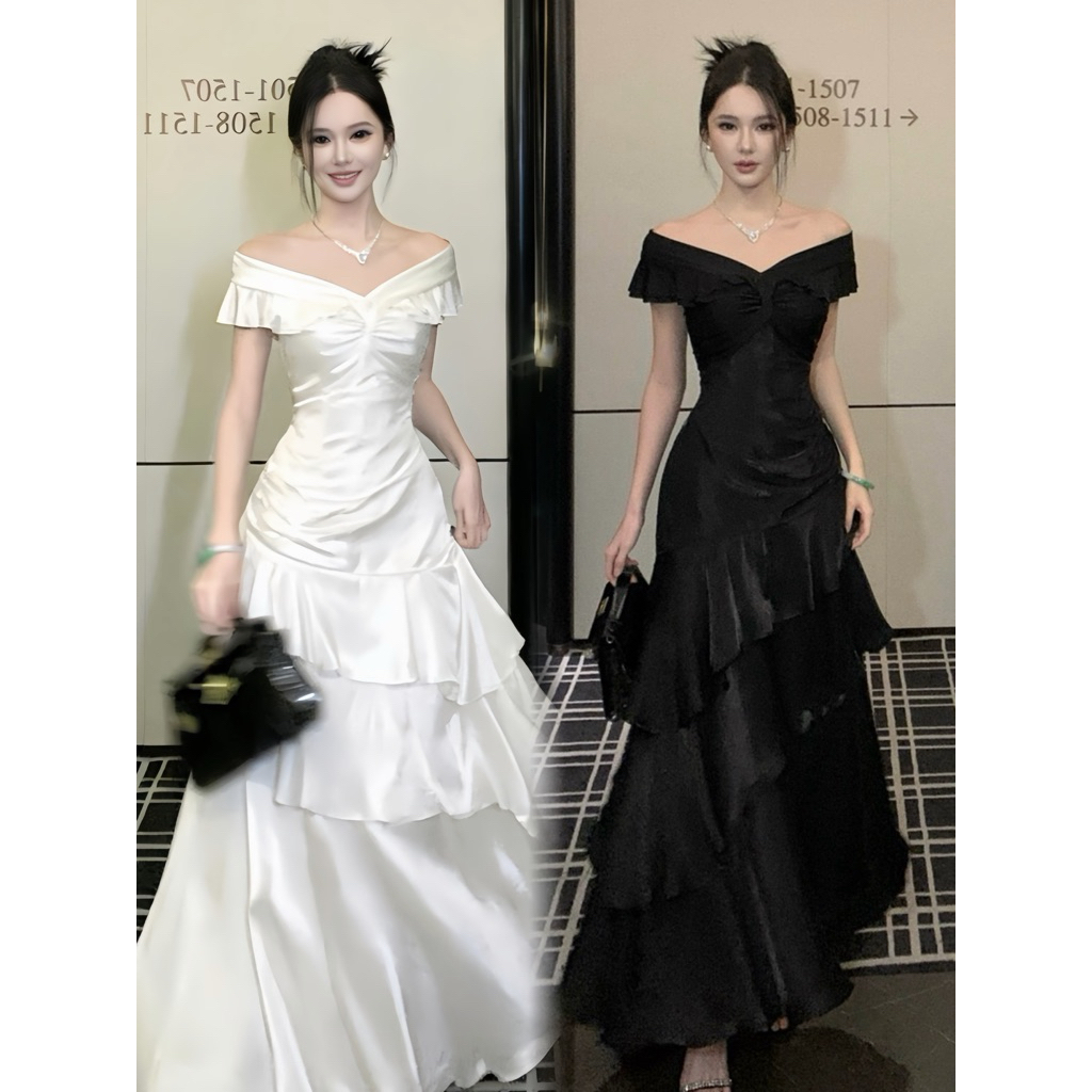 PAPHA | Evening Dress ชุดออกงาน ชุดดินเนอร์ ดีเทลปาดไหล่สไตล์เรียบหรูดูแพง | P-3302