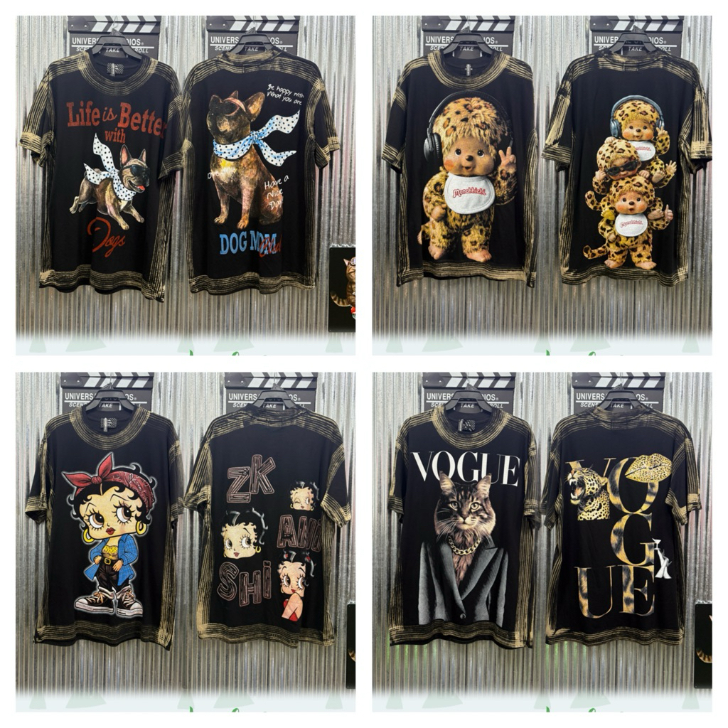 BKK008 ทูโทนแถบ เสื้อยืดฟอกoversizedอก44-46ย28