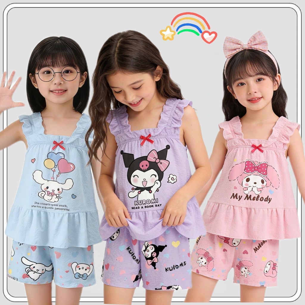 MC237 ชุดนอนเด็กผู้หญิงลายการ์ตูนหวาน ๆ สีพาสเทล ใส่น่ารักสุด
