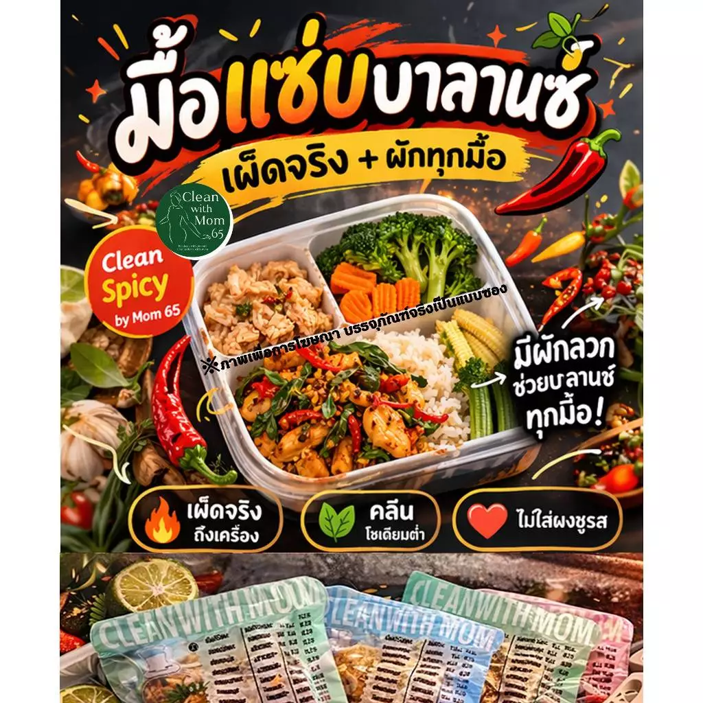 อาหารคลีนรสเผ็ด มื้อแซ่บบาลานซ์ | เผ็ดจริง + ผักทุกมื้อ | 7/14 วัน | Clean Spicy by Mom 65
