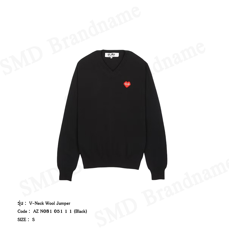Play Comme des Garçons เสื้อสเวตเตอร์ผู้หญิง รุ่น V-Neck Wool Jumper Code: AZ N081 051 1 1 (Black)
