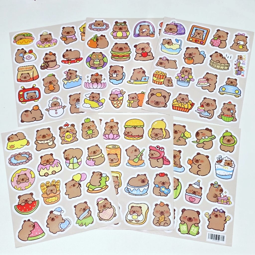 สติ๊กเกอร์ Capybara (ชุด2) คาปิบารา ทำท่าน่ารัก สีสดใส แพ็ค 6 แผ่น (102 ชิ้น)
