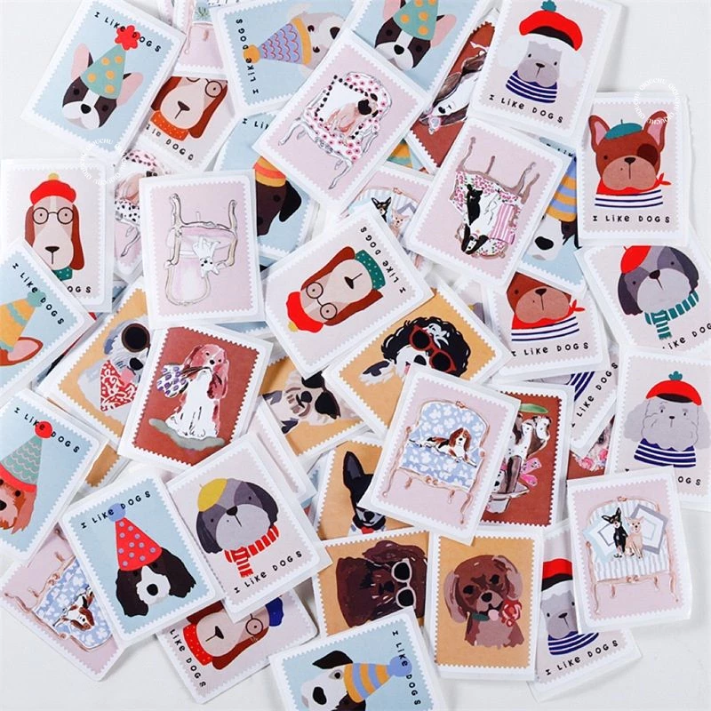[พร้อมส่ง🇹🇭] สติ๊กเกอร์ลายแสตมป์รูปน้องหมา (ม้วน 200 ดวง) มีให้เลือก 5 แบบ