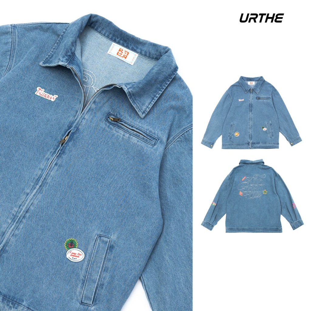 URTHE - เสื้อแจ็คเก็ต ยีนส์ Oversize รุ่น FLOWMODE DENIM JACKET - Col. ROLLOR KLUB BAAN HOUSE