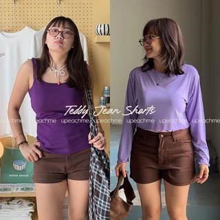 *มีส่งด่วน* upeachme(D11-D19) TEDDY JEAN SHORTS (S-6XL) กางเกงยีนส์ขาสั้นสีน้ำตาล ยีนส์ขาสั้นเอวต่ำ ยีนส์ขาสั้นเอวสูง