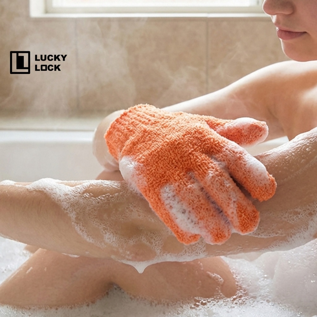 Luckylock ถุงมือสครับผิว Body Gloves อาบน้ำฟองนุ่ม ขัดผิวเนียน ทำความสะอาดผิวกาย