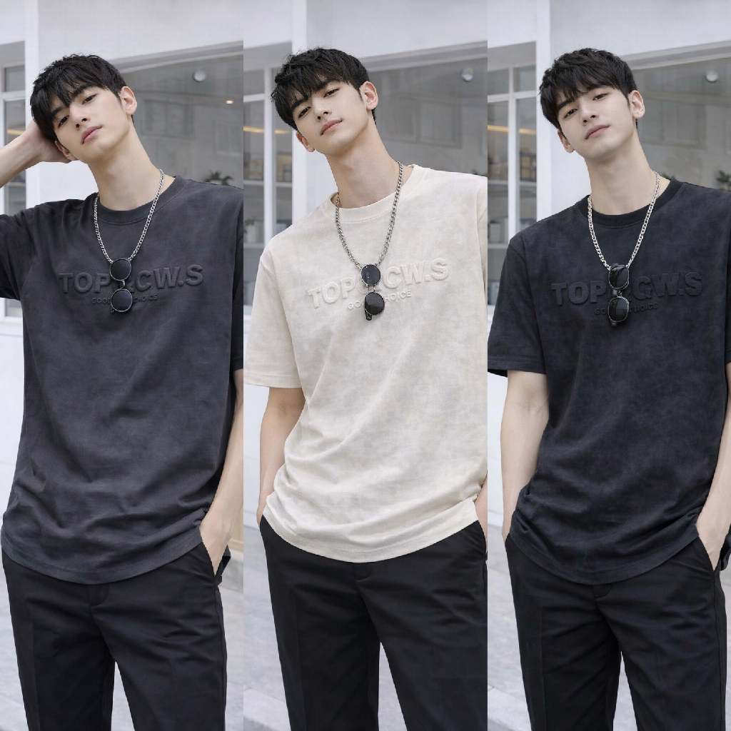 daily.sp2 เสื้อยืดผู้ชายโอเวอร์ไซส์ สีดำสไตล์มินิมอล ผ้าคอตตอนนุ่ม ใส่สบายระบายอากาศดี เสื้อแฟชั่นเกาหลี ทรงหลวม T12