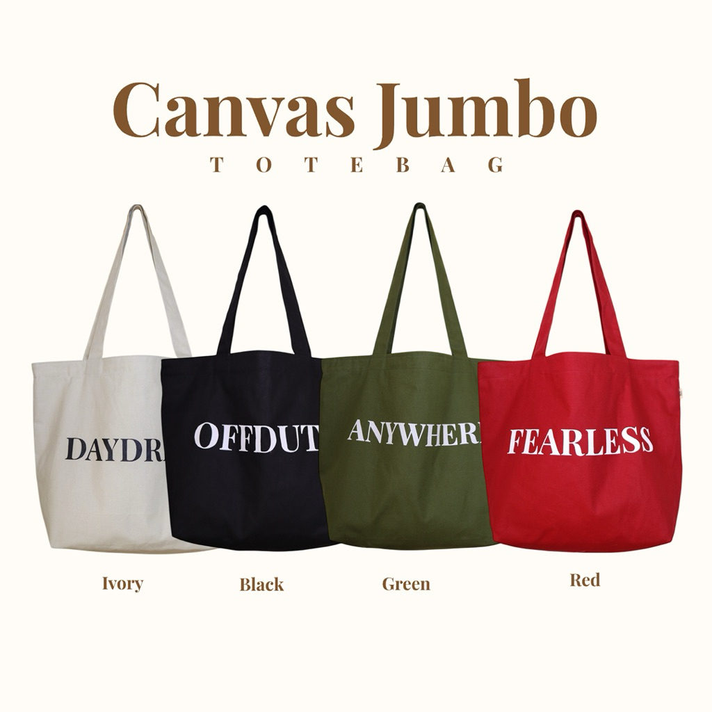 Canvas Jumbo Bag sew.sister กระเป๋าผ้าแคนวาสสกรีนลาย ใบใหญ่ มีซิป มีซับ 4 สี made in Thailand