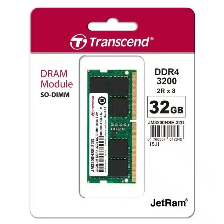 Transcend RAM DDR4-3200 SO-DIMM 32GB ( JM3200HSE-32G) แรมใช้สำหรับเครื่องโน๊ตบุ๊ค