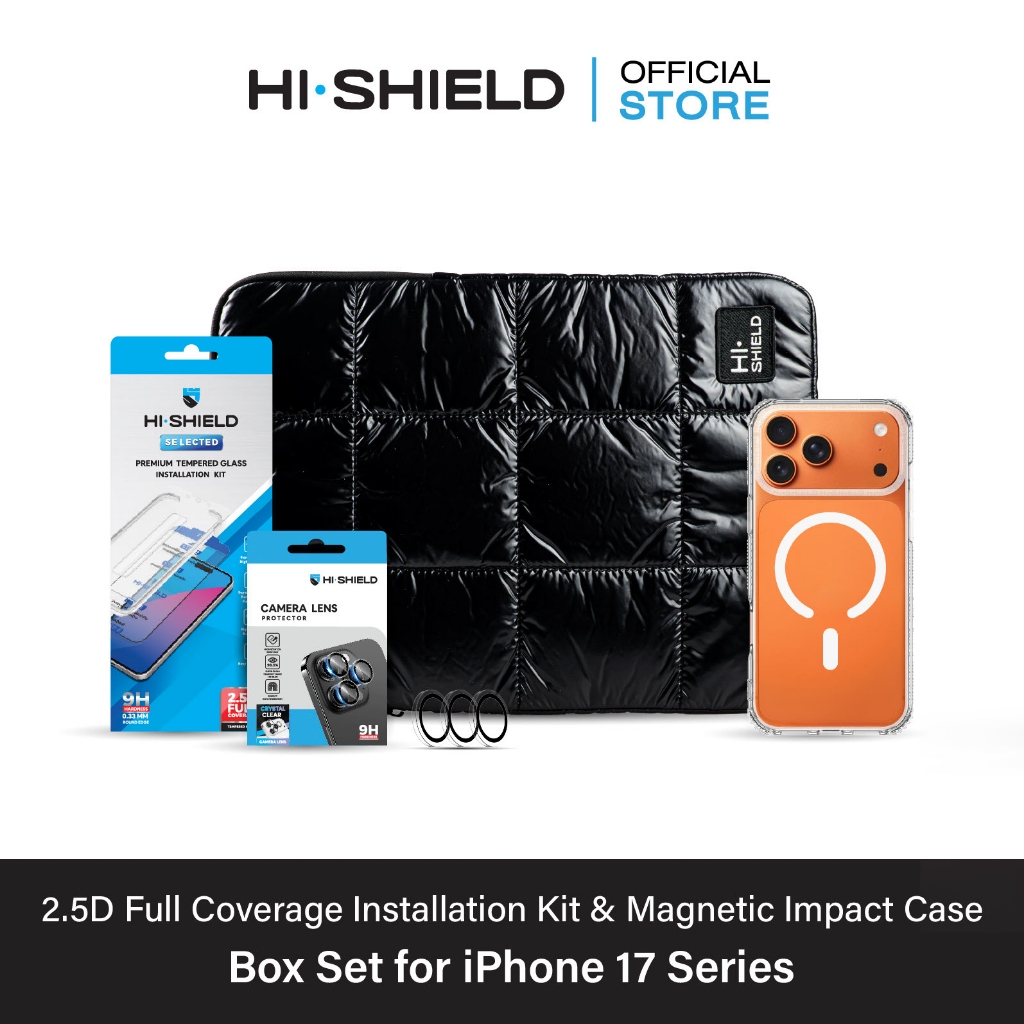 [iPhone17] HI-SHIELD Selected 2.5D Full coverage Box Set [BS7] - ฟิล์มกระจก ฟิล์มกล้อง เคสกันกระแทก 2 ม.[แถมชุดติดตั้ง]