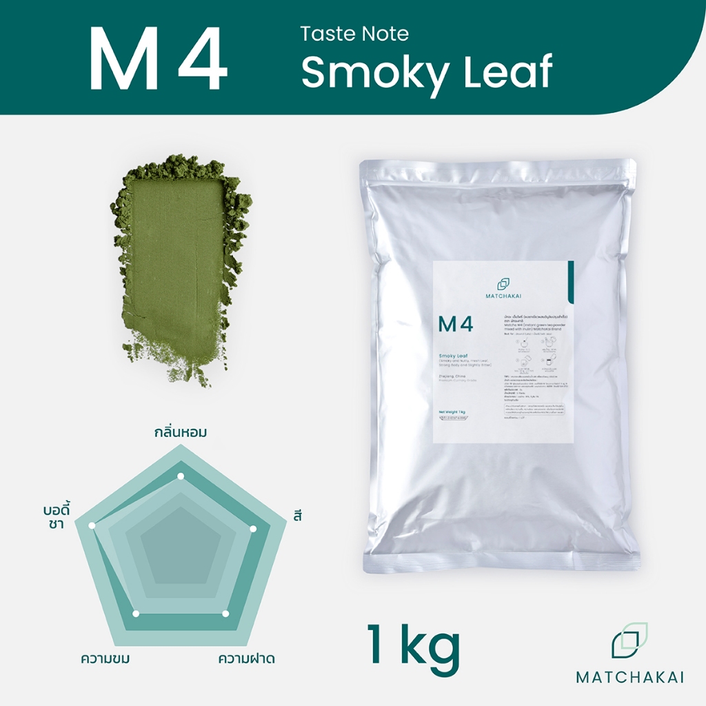 MatchaKai | ผงชาเขียวมัทฉะ | Matcha รุ่น M4 ขนาด 1kg | Smoky Fresh Leaf