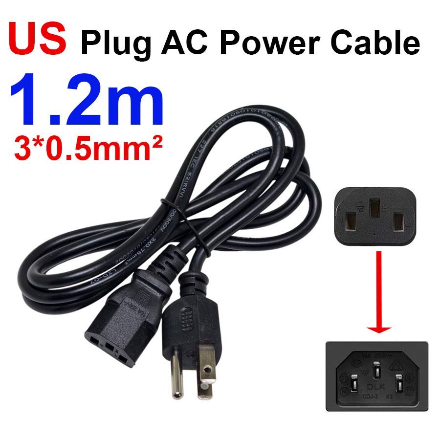 AC Power cable 1.2m 250V 10A Black 3 Prong 3*0.5mm² for Electronics, TV, Computer, Printer, Radio, M