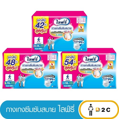 (ใส่โค้ดลด20%) [ยกลังx3] Lifree ไลฟ์รี่ ผ้าอ้อมผู้ใหญ่ กางเกงซึมซับสบาย ไซส์ M18/ L16 / XL14ชิ้น