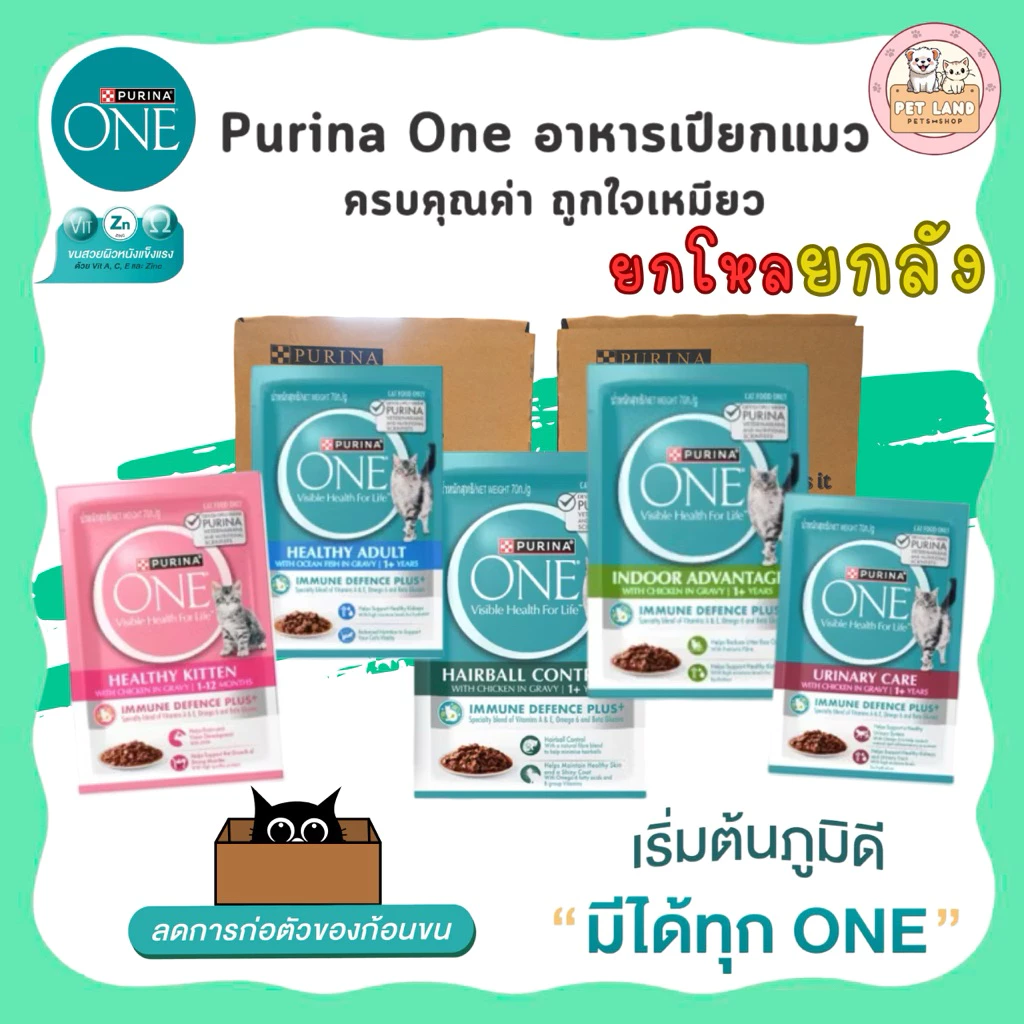 (ยกโหล 12 ซอง / ยกลัง 24 ซอง) Purina ONE อาหารเปียกแมว เพียวริน่าวัน เกรดพรีเมี่ยม ในน้ำเกรวี่ ขนาด 70 กรัม