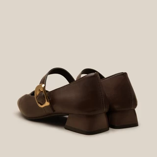 VONICA เกาหลี รองเท้าส้นสูงผู้หญิง Mary Jane แฟชั่น Retro สไตล์ One-line Buckle Square Toe รองเท้า
