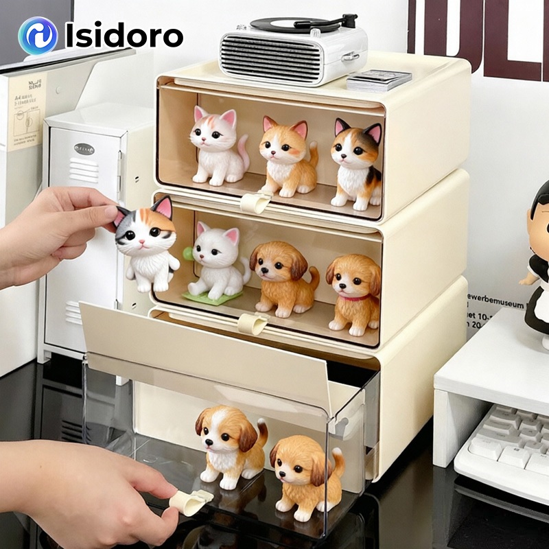 lsidoro กล่องเก็บของบนโต๊ะ ดึงออกได้ เก็บตุ๊กตา กล่องโชว์ตุ๊กตา โปร่งใส กันฝุ่น ตุ๊กตา ขาตั้งโชว์รูป