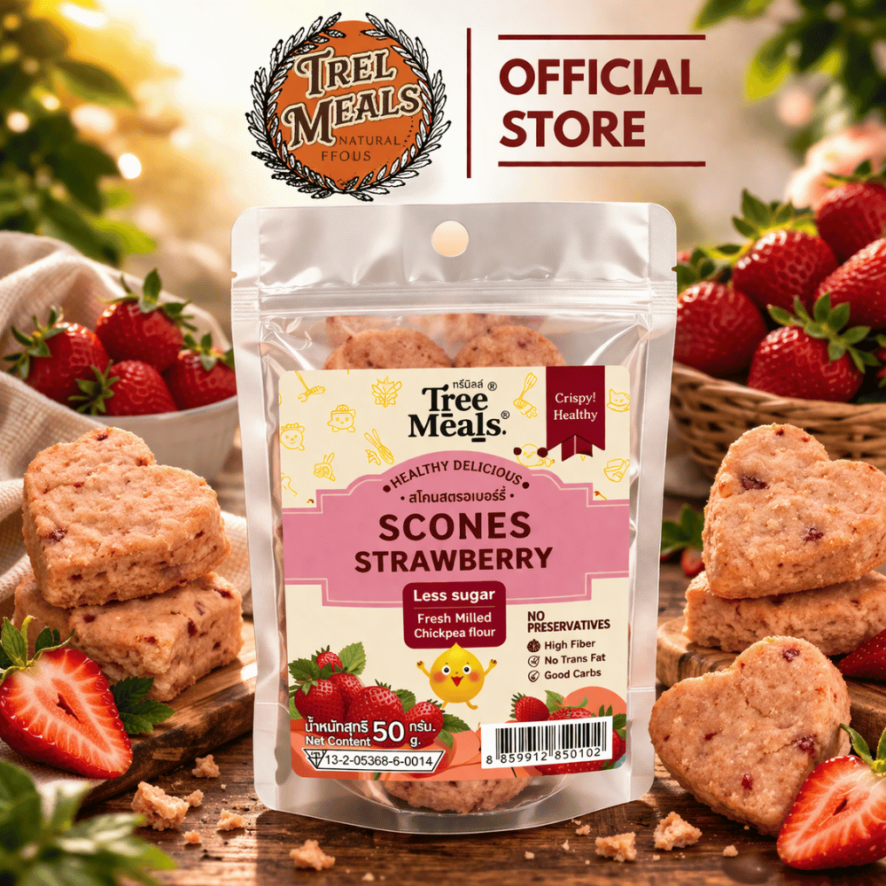 Treemeals Scones Strawberry  (แบบซอง) สโคน สตรอเบอร์รี่  สโคนธัญพืช 5 ชนิด (GG017)