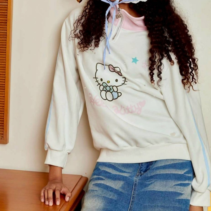 CINTAGE - Cintage x Hello kitty  cardigan ลาย KT baby doll ZIP / Freesize สินค้ามือ 2 ไม่มีตำหนิ