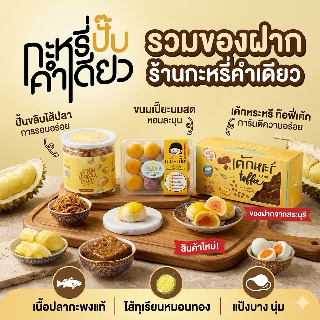 กะหรี่ปั๊บคำเดียว รวมของฝากสระบุรี ร้านกะหรี่ปั๊บคำเดียว กะหรี่ปั๊บนมโสด บ้าบิ่น ปั้นคลิบ เค้กหระรี มะม่วงหิมพานต์