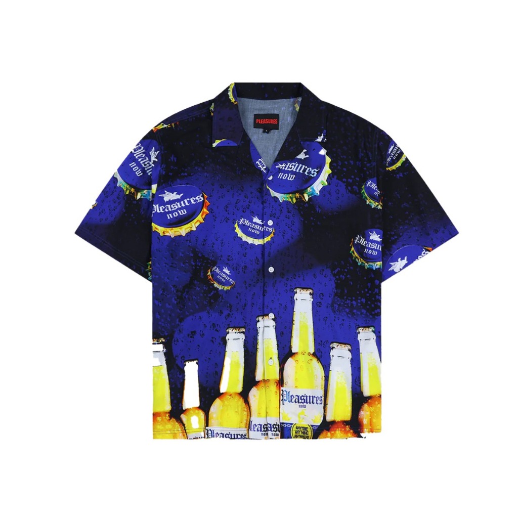 PLEASURES P25SU001 CERVEZA CAMP SHIRT BLUE