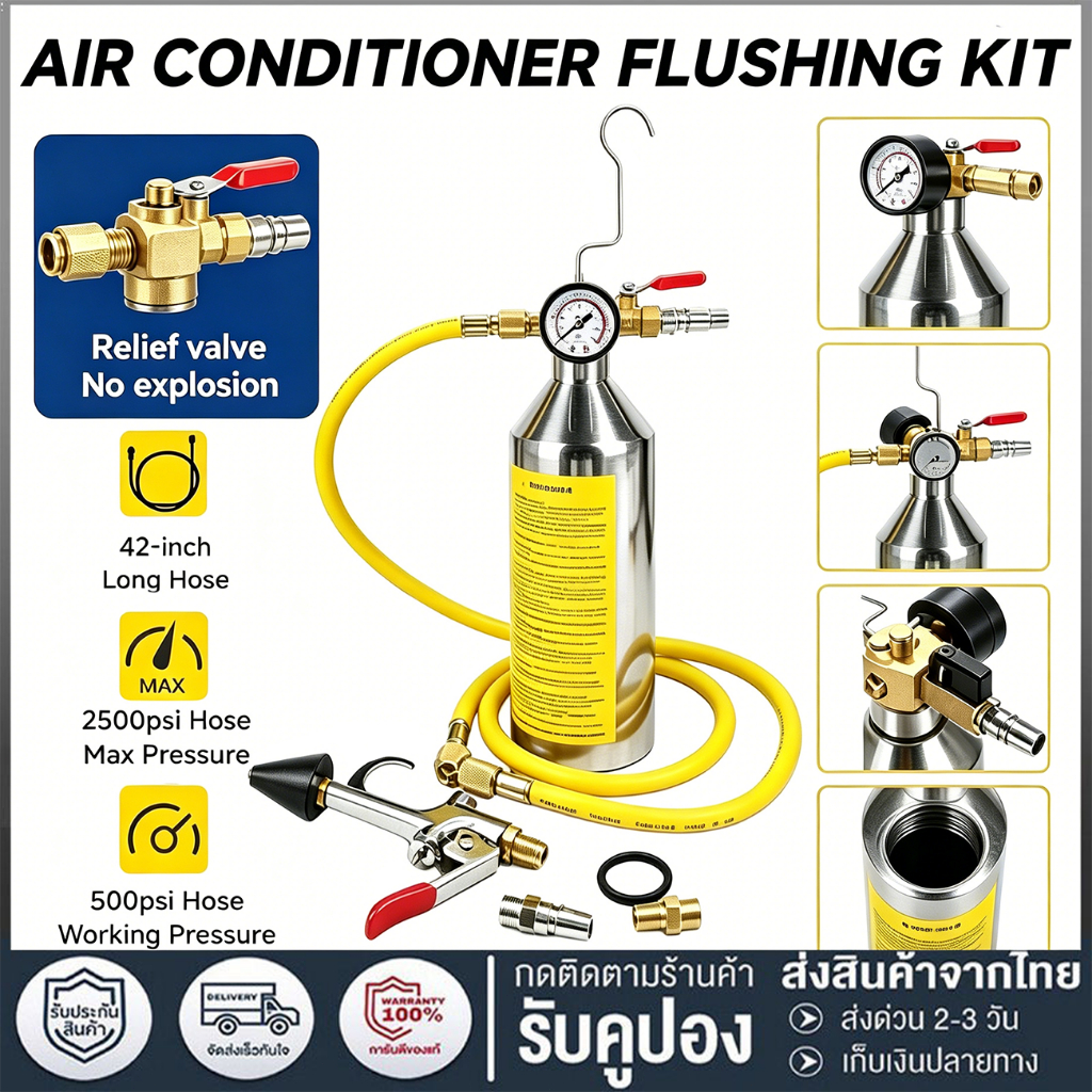 กระบอกอัดน้ำยา F11 ชุดล้างระบบแอร์ กระบอกล้างระบบ พร้อมเกจ์ มีวาล์วลดแรงดัน กระบอก กระบอกอัดน้ำยา ชุด ล้าง ระบบ