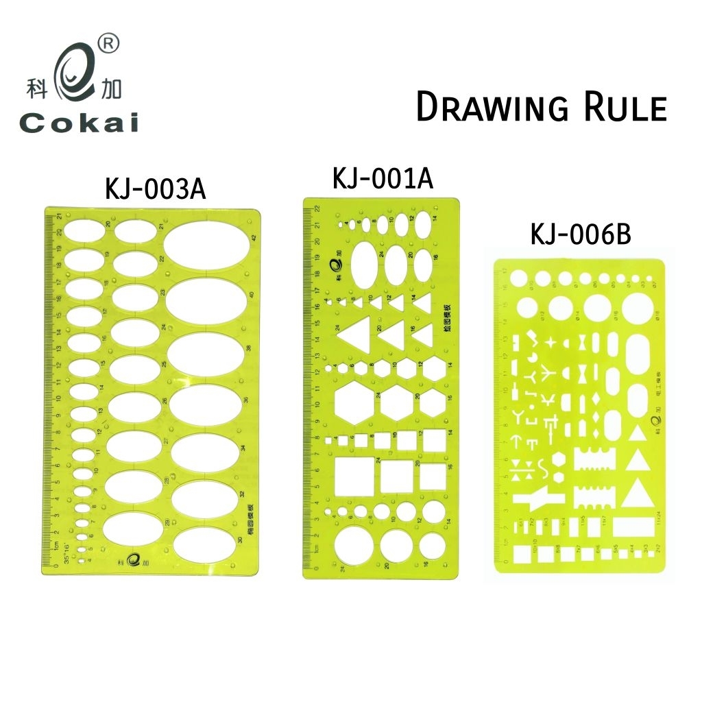 Cokai ไม้บรรทัดเพลท (Drawing Templates) แบบวงรี (Oval), รวม (Mix) และไฟฟ้า (Electric) เพลตสำหรับเขียนแบบ (ราคา 1 ชิ้น)