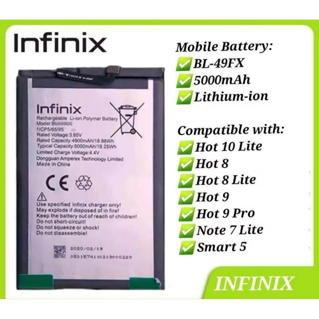 แบตเตอรี่ infinix Smart 5 (BL-49FX)  มีบริการเก็บเงินปลายทาง