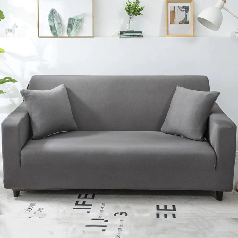 allgen ผ้าคลุมโซฟาสีทึบ 1/2/3/4 ที่นั่ง กันลื่นกันฝุ่น Sofa Cover ผ้าหุ้มโซฟายืดหยุ่น แถมปลอกหมอน