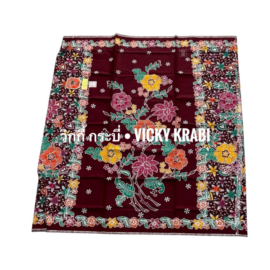 ผ้าปาเต๊ะตราไผ่ทอง Cotton 100% 2 หลา 180x110 ซม. ยังไม่เย็บ ลายดอกสวย ผ้าถุง นุ่ง ตัดชุด ซับน้ำดี