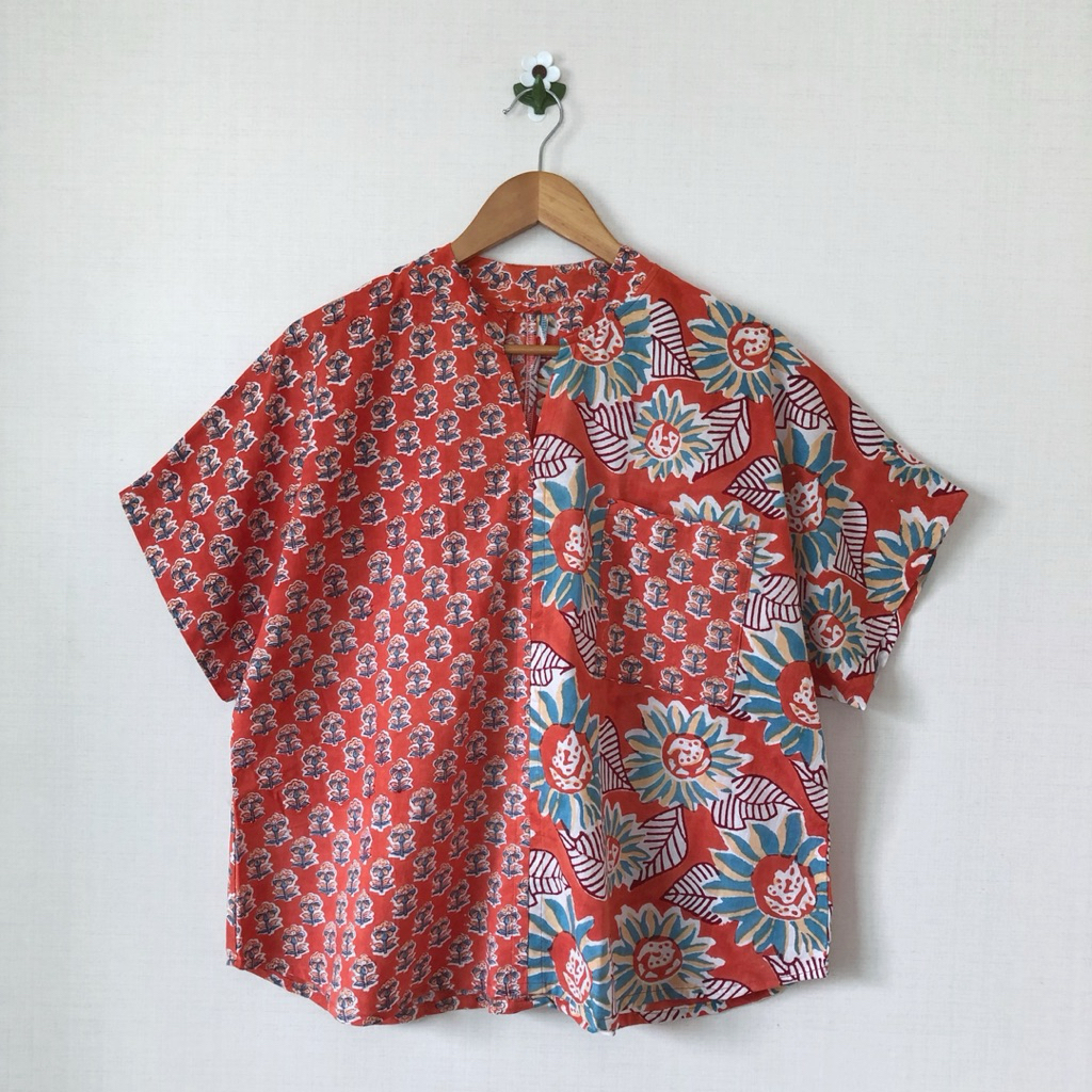 เสื้อผ้าฝ้ายอินเดียทูโทน คอวีจิก แขนเลย