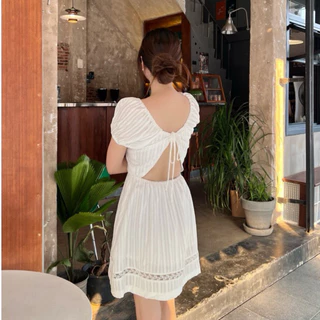 BRB : Daisy dress เดรสสั้นแต่งลูกไม้ ผูกเองด้านหลัง ชุดไปทะเล XS-2XL