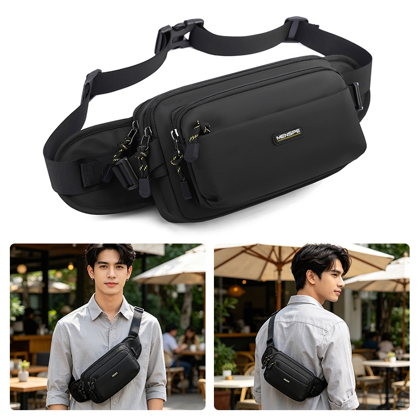 MENSPE Men Bag Nylon Chest Pack Multi-layer Chest Bag Crossbody Pack Zipper Waist Sports Bag Waterpr