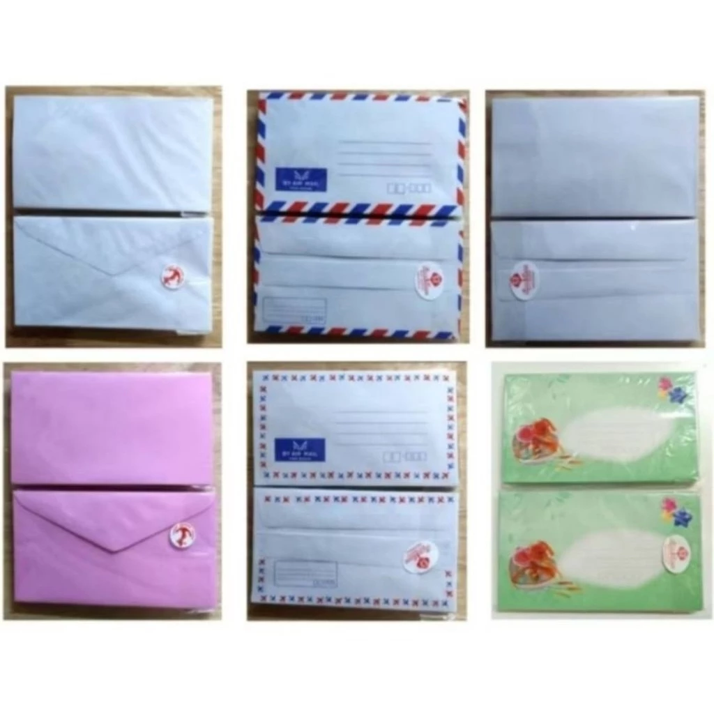 (แพ็ค25ซอง)ซองจดหมาย 9x16cm หรือ 3.5x6.5นิ้ว สีขาว สีชมพู ลายธงชาติ ลายเครื่องบิน ลายดอกไม้