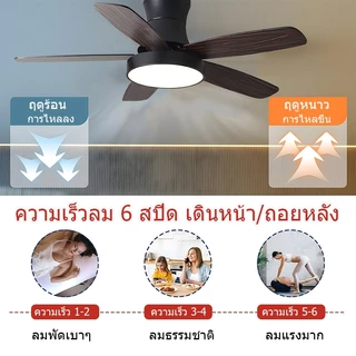 GOGEOUS พัดลมเพดาน 48 นิ้ว พร้อมไฟและรีโมท สำหรับร้านอาหาร/บ้านพักอาศัย ลมแรงพิเศษ มอเตอร์ DC 6 ความเร็ว พัดลมเพดานมีไฟ