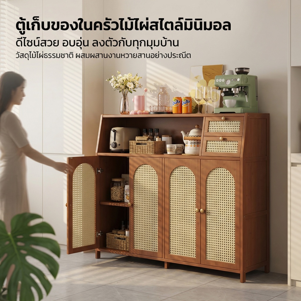 ตู้ไซด์บอร์ด เคาน์เตอร์บาร์กาแฟ วัสดุไม้แท้แบบหลายชั้น รองรับน้ำหนักได้สูงสุด50 กิโลกรัม มีให้เลือกหลากหลายขนาด รูปที่ 5