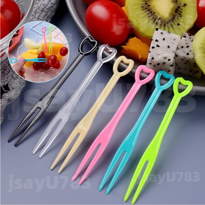 🏠jsayu ส้อมจิ้มผลไม้ 500 คัน ส้อมพลาสติก แข็งแรง ทนทาน  ส้อมพลาสติก สำหรับจิ้มเค้ก ขนมหวาน ไม้เสียบผลไม้